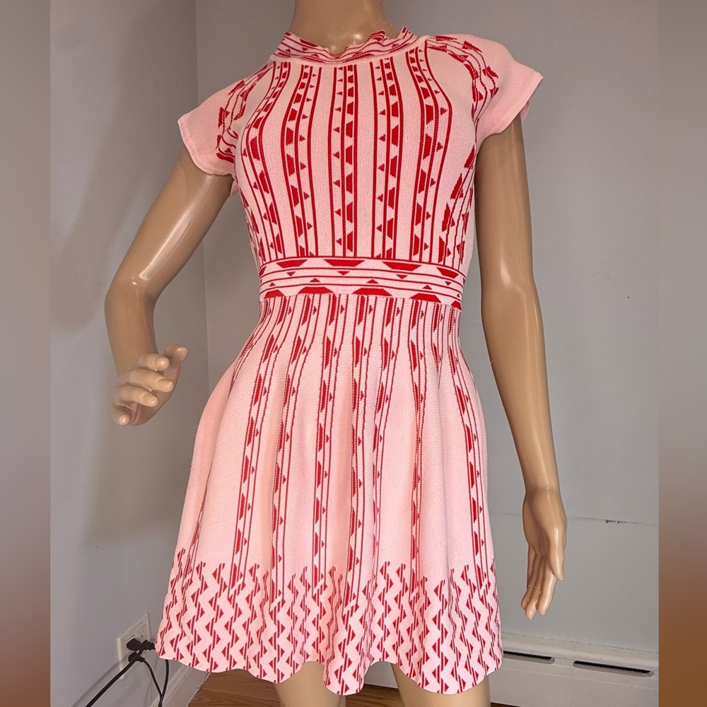 Missoni Pink Red Knit Mini Dress Size S | Fitted Sleeveless Graphic Pattern